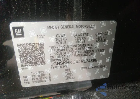 2018 Chevrolet Suburban Lt from USA, damaged, VIN 1GNSKHKCXJR174896